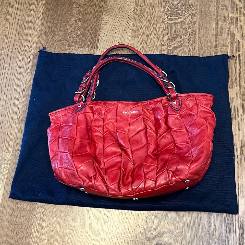Italian Made Mauro Volponi Red Leather Tote Shoulder Bag - Picture 13 of 16